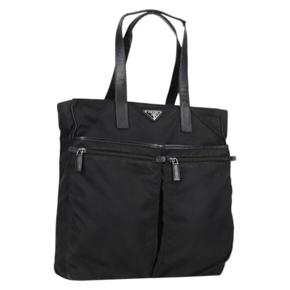 PRADA Tote Bag Nylon Black Silver Auth ki5831 - Picture 1 of 16